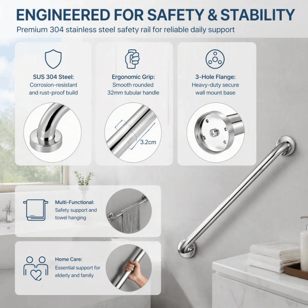 304 Stainless Steel Bathroom Grab Bar – 330 LBS Wall Mount Bathroom Grab Bar Richie's