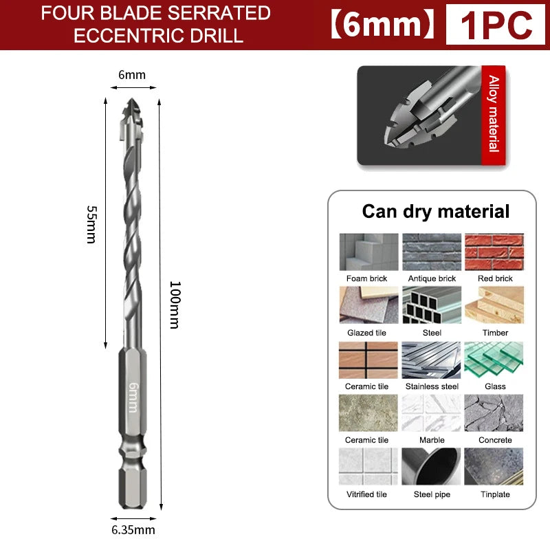 Tungsten Steel Serrated Drill Bits Set 3mm–12mm | Tile & Glass Drill Bit Set Richie's 1PC-6mm