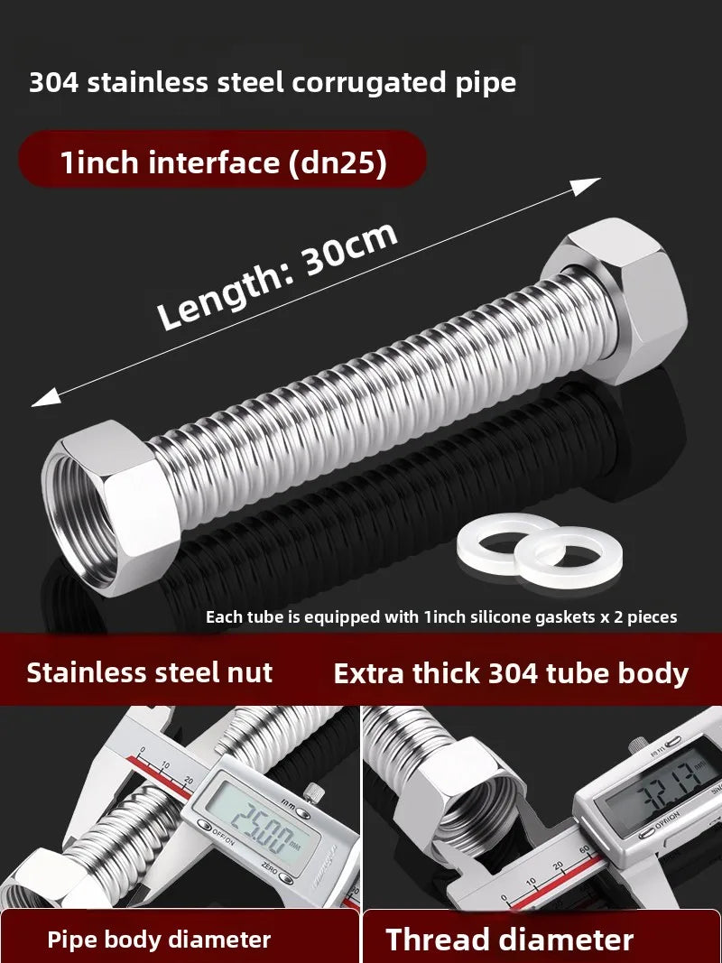 1" 304 Stainless Steel Bellows Metal Hose | High-Pressure Threaded Metal Bellows Hose Richie's 30cm