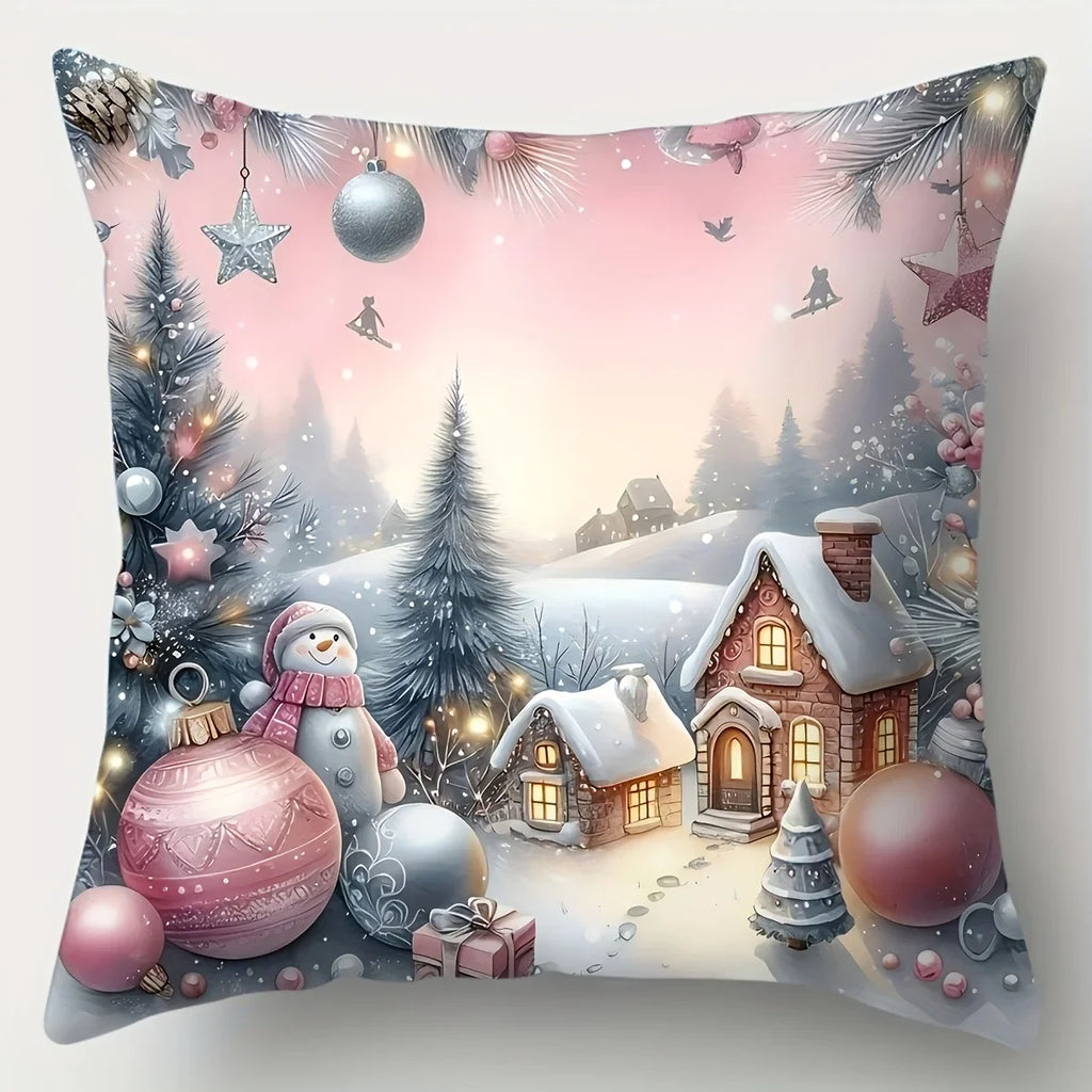 4-Piece Christmas Pillowcase Set – Poinsettia & Snowman Zipper Holiday Pillowcase Set Richie's