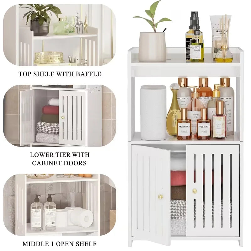 3-Tier Bathroom Corner Storage Rack with Door | Floor Standing Bathroom Storage Rack Richie's