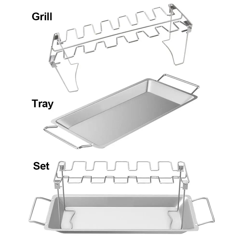Stainless Steel Chicken Leg BBQ Grill Rack Stand with Drip Tray BBQ Grill Rack Richie's