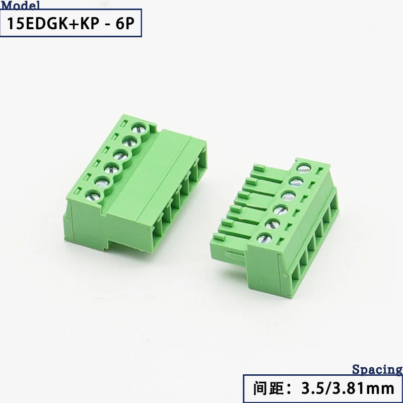 15EDGK PCB Screw Terminal Block 2–24 Pin Plug-In Connector Set PCB Terminal Block Richie's 6P 3.81MM 1 Set