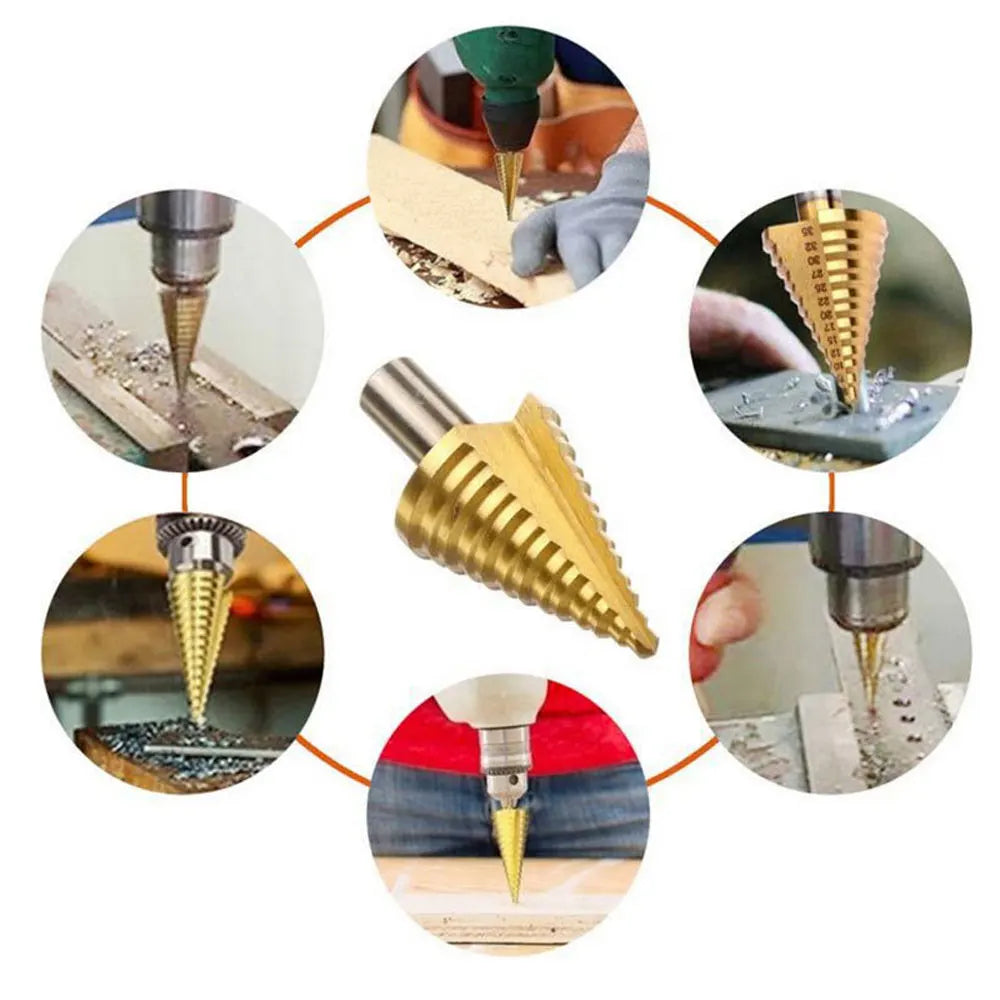 HSS Titanium Step Drill Bit 5–35mm 13-Step Cone Wood Cutter Step Drill Bit Richie's