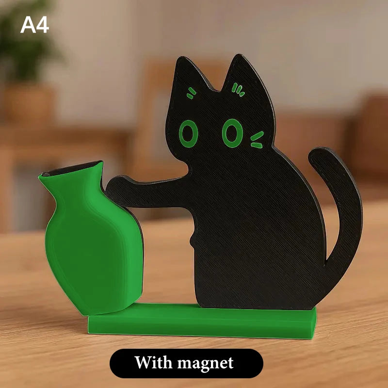 Black Cat Pushing Vase Fridge Magnet & Whisker Keepsake Box Decorative Fridge Magnet Richie's A4