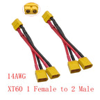 2Pcs XT60 Parallel Y Splitter 12/14AWG Silicone Wire RC Drone RC Power Connector Richie's 14AWG 1 F to 2 M