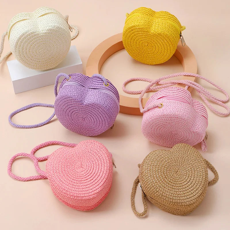 Woven Straw Crossbody Bag & Heart Coin Purse – Kids Beach Bag Woven Crossbody Bag Richie's