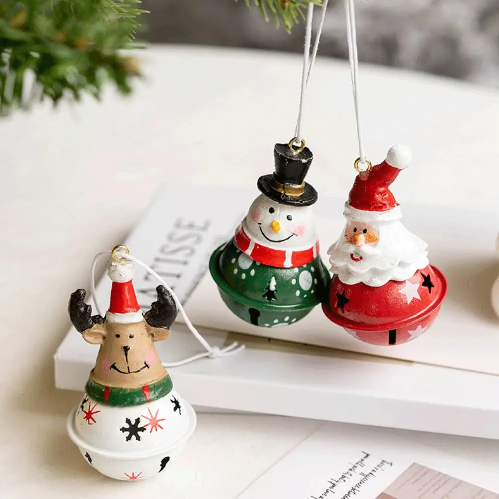 Iron Christmas Hanging Bell Ornament – Red & Green Santa Pendant Christmas Bell Ornament Richie's