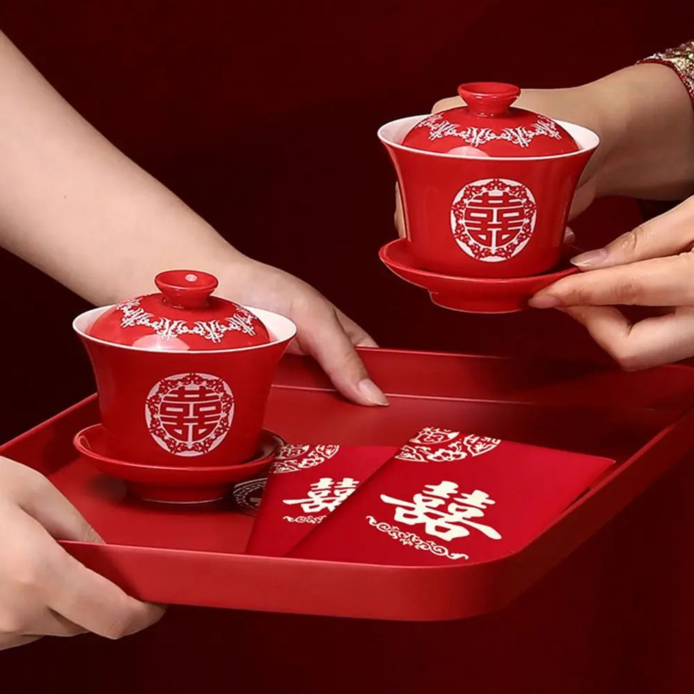 Chinese Red Festive Serving Tray – Wedding & Banquet Plate Decorative Serving Tray Richie's