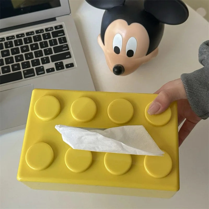 Building Block Tissue Box Plastic Organizer – Bright Colors Tissue Box Holder Richie's yellow 1pc