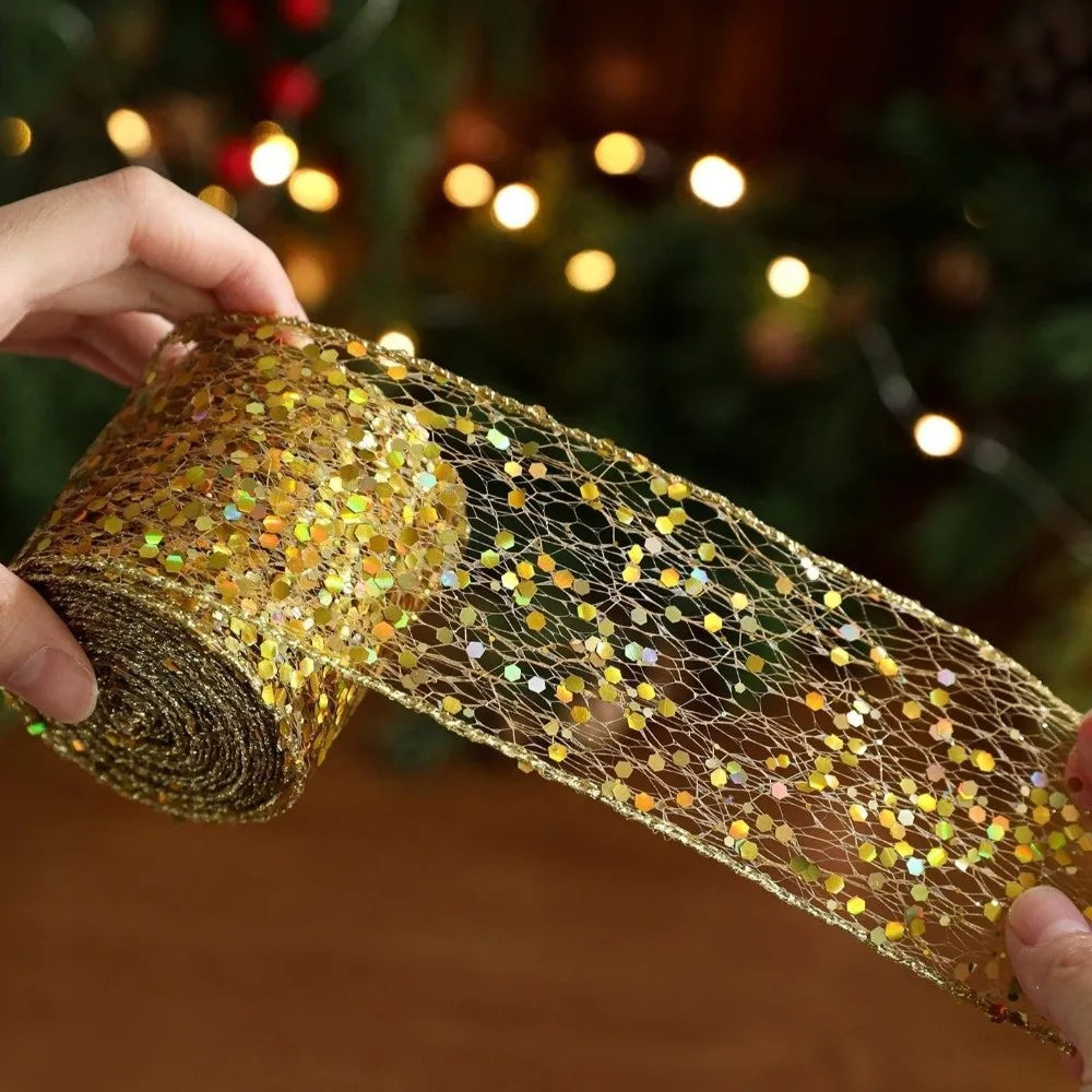 2M Sparkling Mesh Christmas Ribbon Glitter Sequins DIY Bow Christmas Ribbon Richie's