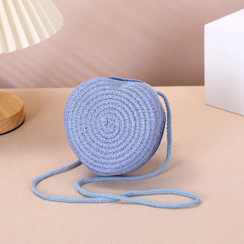 Woven Straw Crossbody Bag & Heart Coin Purse – Kids Beach Bag Woven Crossbody Bag Richie's light blue 11x11x6cm