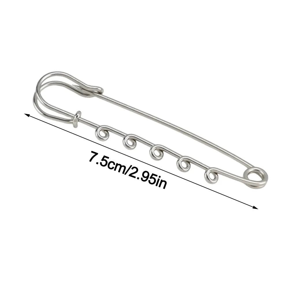 Silver Safety Brooch Pins DIY Charm Connectors Scarf Buckle Brooch Pin Richie's 7.5CM-With 5Rings