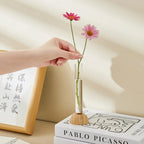 Hydroponic Test Tube Vase with Bamboo Base | Clear Tabletop Decor Hydroponic Flower Vase Richie's