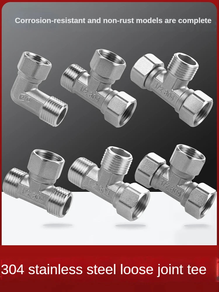 304 Stainless Steel Tee Swivel Pipe Fitting & Water Splitter 1/2" Pipe Tee Fitting Richie's