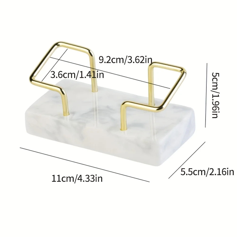 Marble Business Card Holder with Gold Metal Frame | Desktop Business Card Holder Richie's