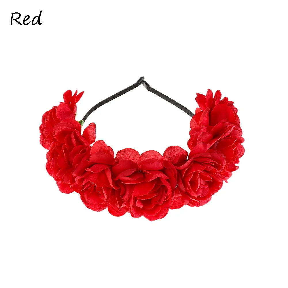 Women's Flower Headband Bridal Hair Hoop for Wedding & Party Flower Headband Richie's Red