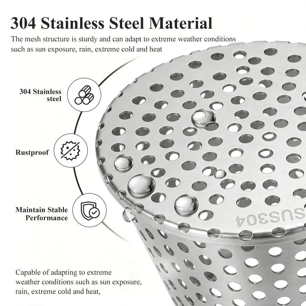 304 Stainless Steel Gutter Leaf Guard Downspout Strainer 90–110mm Gutter Downspout Strainer Richie's