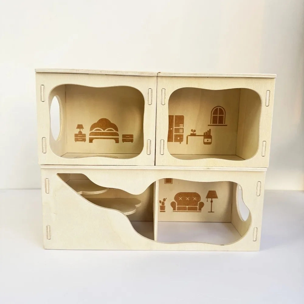 Wooden Hamster Villa – Stackable Climbing House for Small Pets Small Pet Habitat Richie's
