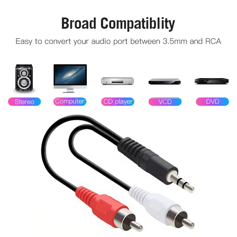 3.5mm to 2 RCA Male Stereo Audio Adapter Y-Cable – 30cm Audio Adapter Cable Richie's