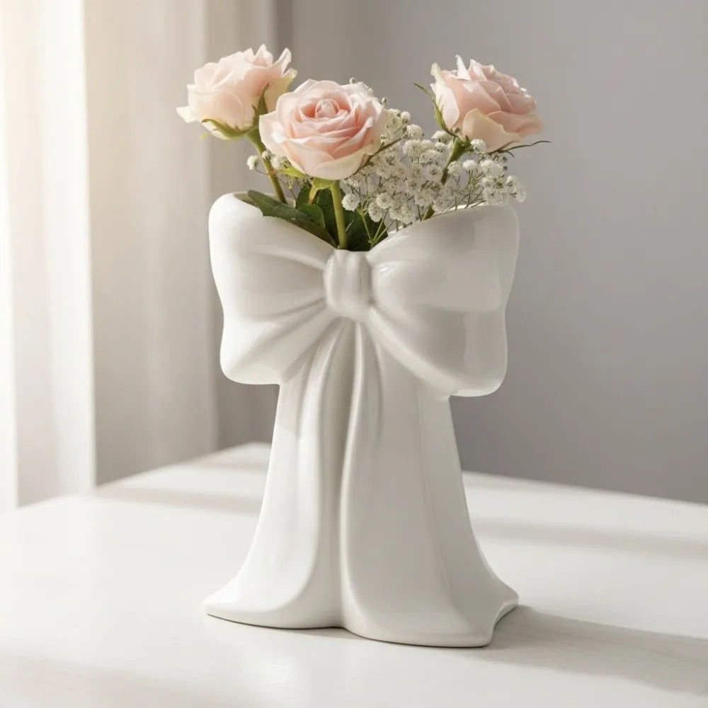 Pink Ceramic Bow Vase – Handcrafted Coquette Bow Knot Décor Decorative Ceramic Vase Richie's