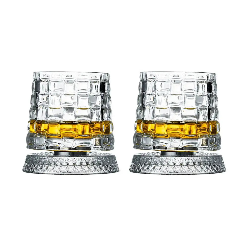 360° Rotating Whiskey Glass Spinning Crystal Tumbler Set of 2 Whiskey Glass Set Richie's E