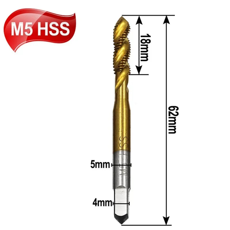 HSS Titanium Spiral Flute Thread Tap M3 M4 M5 M6 M8 Metric Thread Tap Richie's M5