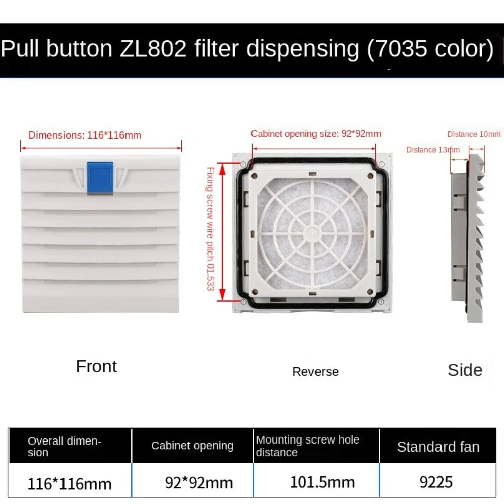 ABS Cabinet Ventilation Filter Fan Grille Louver Shutter – 4 Sizes Cabinet Ventilation Filter Richie's 116X116mm B