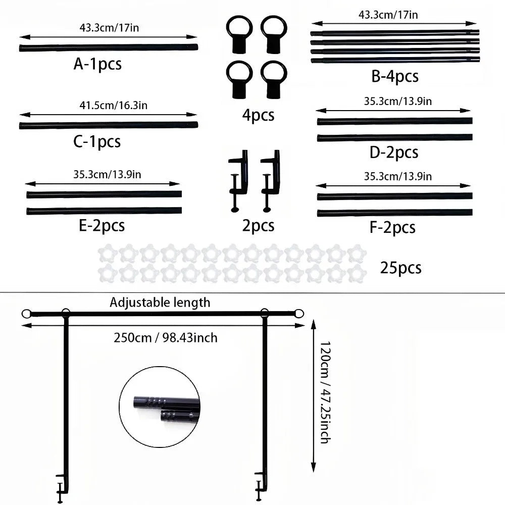 Adjustable Metal Balloon Flower Arch Stand with Clamps Balloon Arch Stand Richie's Black 1pc