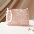 Lace Cosmetic Pouch Pearl Chain Makeup Travel Bag Organizer Cosmetic Travel Pouch Richie's Pink-M