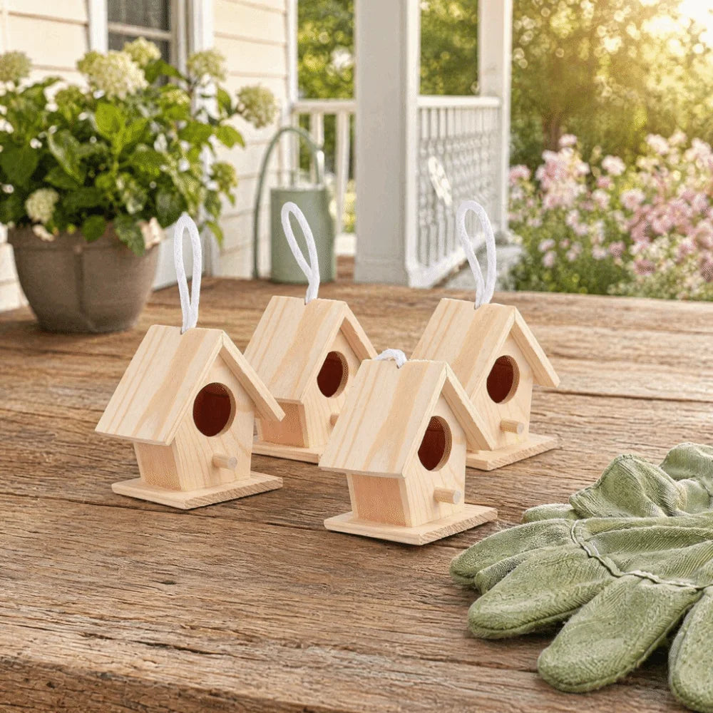 4Pcs Hanging Wooden Birdhouse Set | Platane Wood Bird Nest Hanging Birdhouse Set Richie's