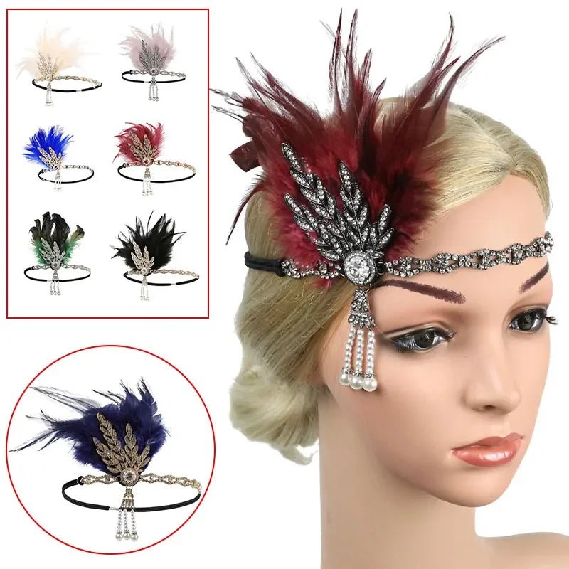 Women's Feather Flapper Headband – 1920s Vintage Rhinestone Feather Flapper Headband Richie's