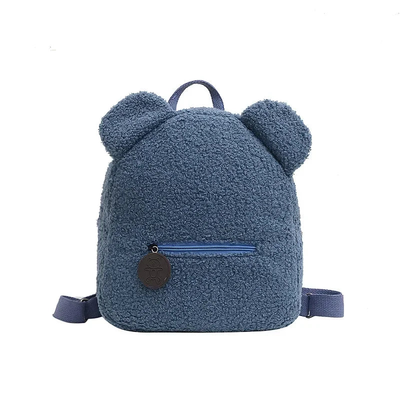 Bear Ear Fleece Backpack for Kids Girls – Cute Plush Daypack Kids Plush Backpack Richie's Blue