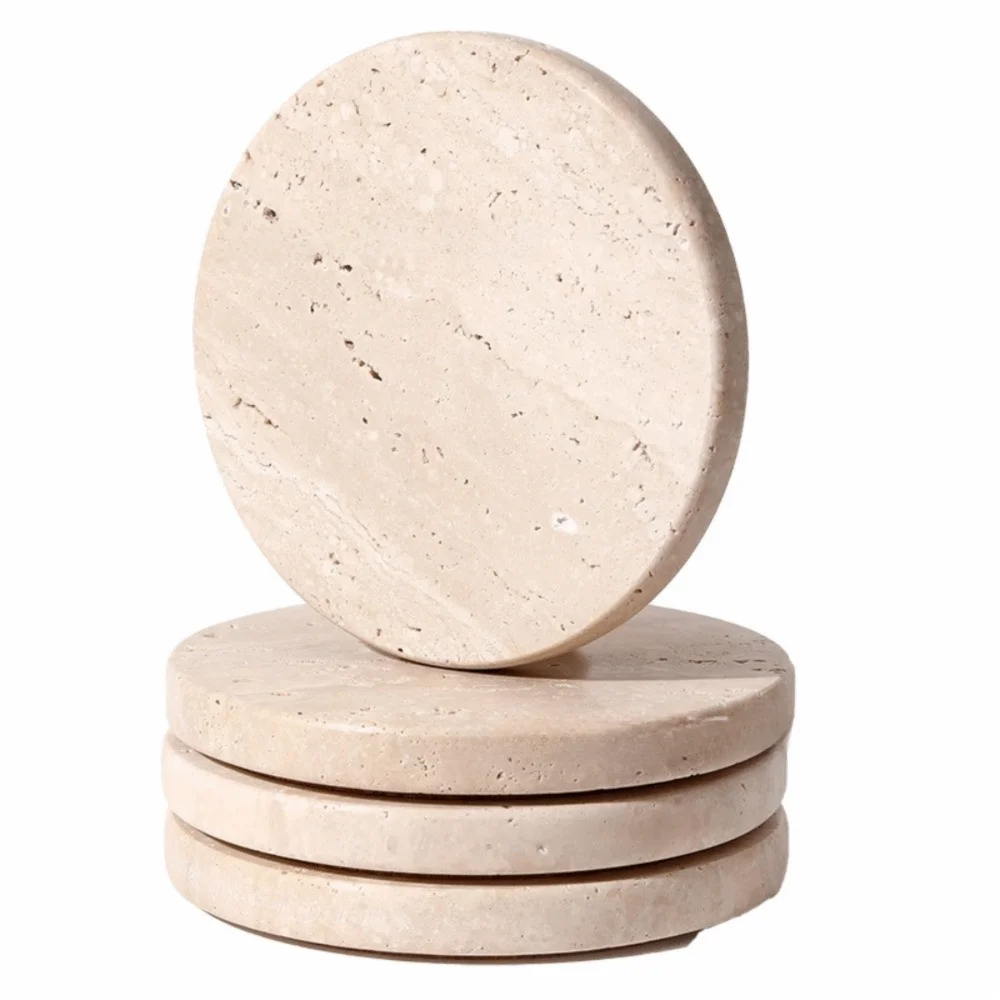 Natural Marble Coasters – Heat Resistant Non-Slip Travertine Set Marble Coasters Set Richie's Circle 4PCS L
