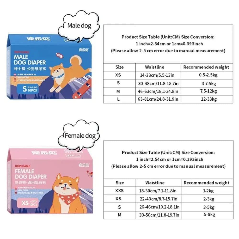 Disposable Dog Diapers Male & Female – 10 Pack Super Absorbent Dog Diapers Richie's
