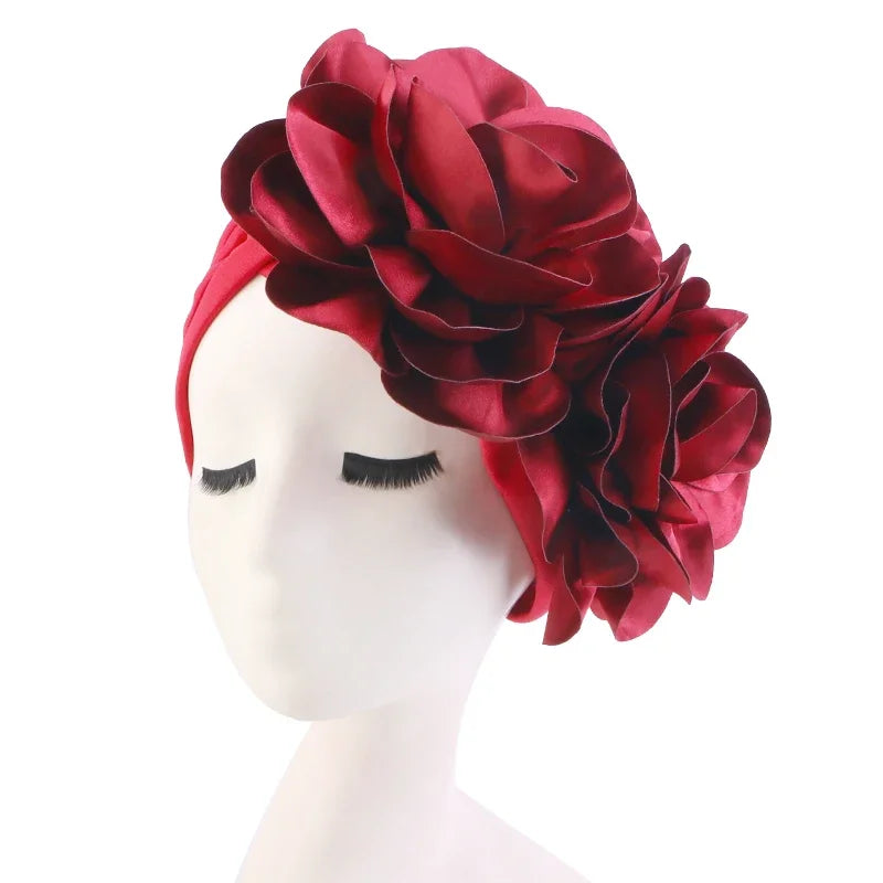 Women's Muslim Hijab Cap Flower Turban Bonnet – 11 Colors Hijab Turban Cap Richie's wine red One Size