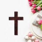 Wooden Cross Wall Decor Dark Brown Hand-Carved Rose Rustic Art Religious Wall Decor Richie's Default Title