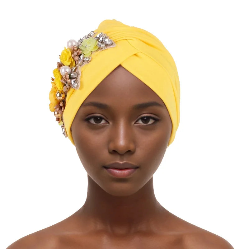 Women's Diamond Turban Cap – Muslim Hijab Bonnet Head Wrap Turban Hijab Cap Richie's Yellow