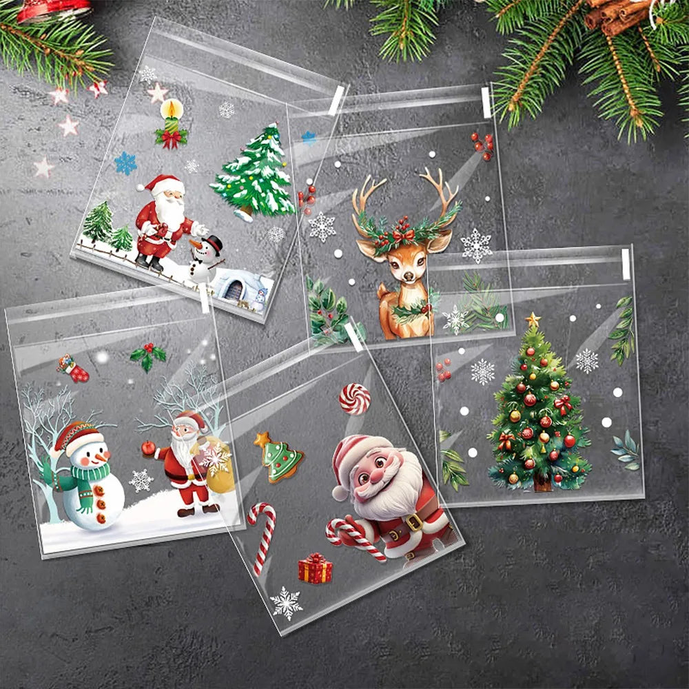 100 Pcs Christmas Candy Cookie Bags – Self-Adhesive Xmas Bags Christmas Gift Bags Richie's A 10x10cm