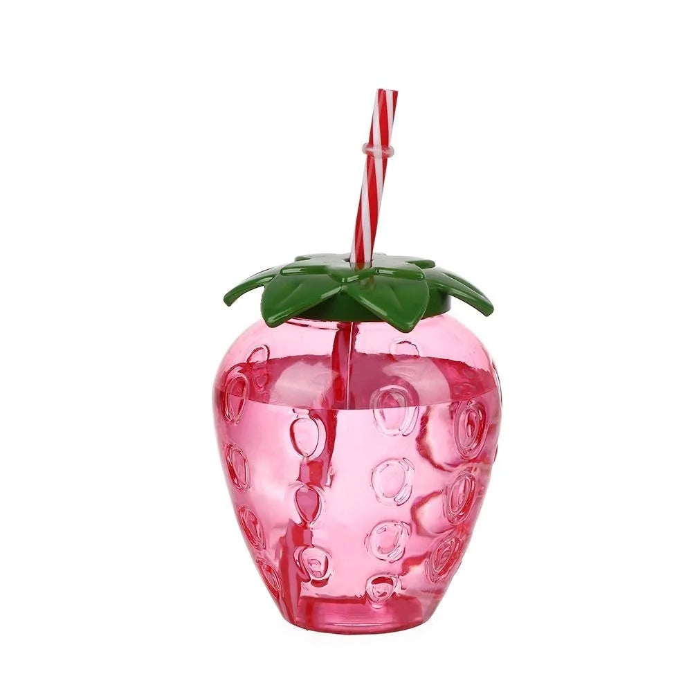 Cartoon Fruit Straw Cup | Strawberry Watermelon Pineapple Bottle Straw Water Bottle Richie's -strawberry 1 1