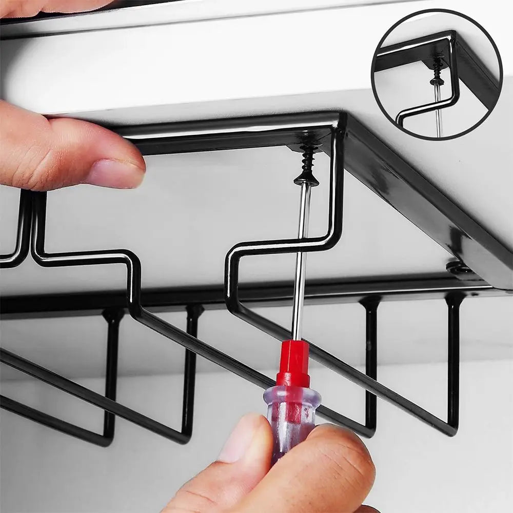 Iron Under Cabinet Wine Glass Holder Rack – Black | 2–6 Slots Wine Glass Rack Richie's