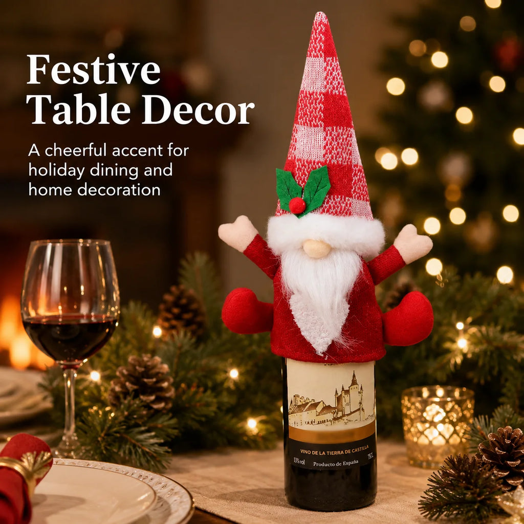 Christmas Gnome Knit Wine Bottle Cover | Holly Berry Xmas Decor Wine Bottle Cover Richie's 25x19cm