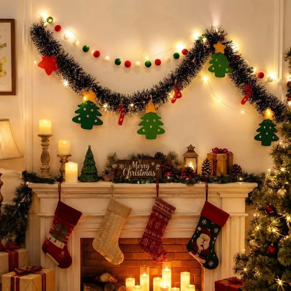 DIY Felt Christmas Tree Garland Pom Pom Pull Flag Banner Christmas Garland Richie's