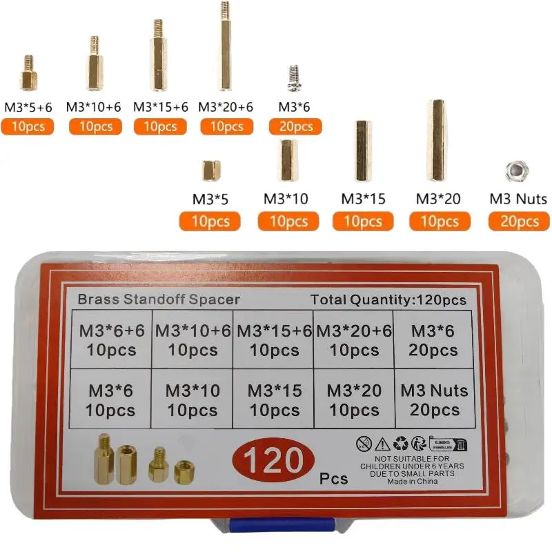 120pcs M3 Brass Hex Standoff Spacer Kit with Screws & Nuts PCB Standoff Kit Richie's