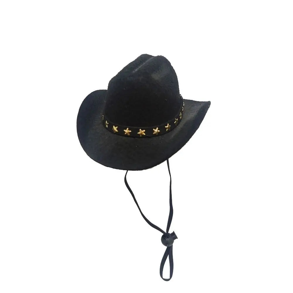 Adjustable Pet Cowboy Hat for Cats & Small Dogs | Summer Pet Costume Hat Richie's black-star