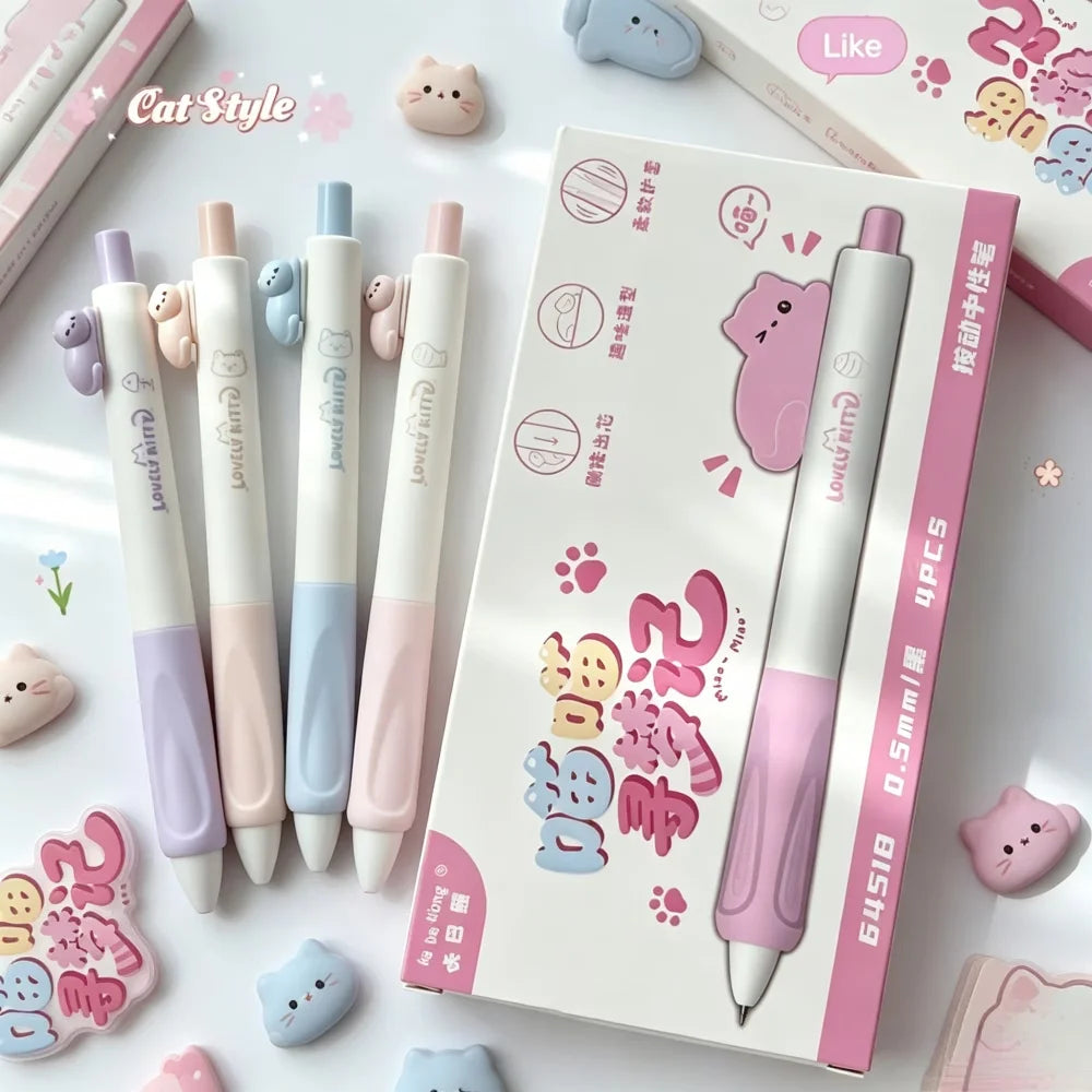 4-Pack 3D Cat Clip Telescopic Gel Pens – Black Ink & Soft Grip Novelty Gel Pens Richie's