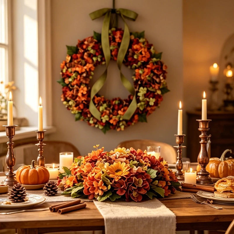 Artificial Fall Hydrangea Wreath – Autumn Harvest Wall Decor Artificial Fall Wreath Richie's