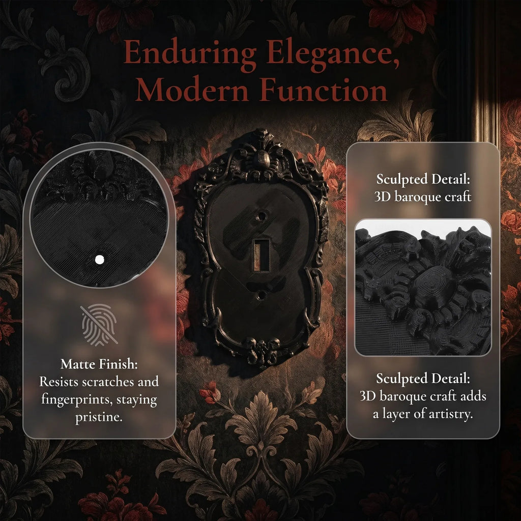 Matte Black Gothic Toggle Switch Cover Plate – Baroque Vintage Decorative Switch Plate Richie's