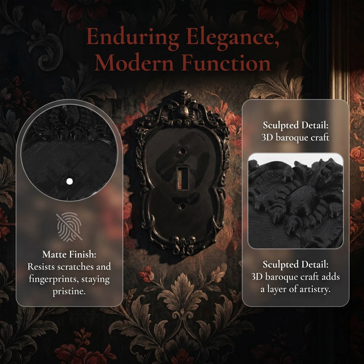 Matte Black Gothic Toggle Switch Cover Plate – Baroque Vintage Decorative Switch Plate Richie's