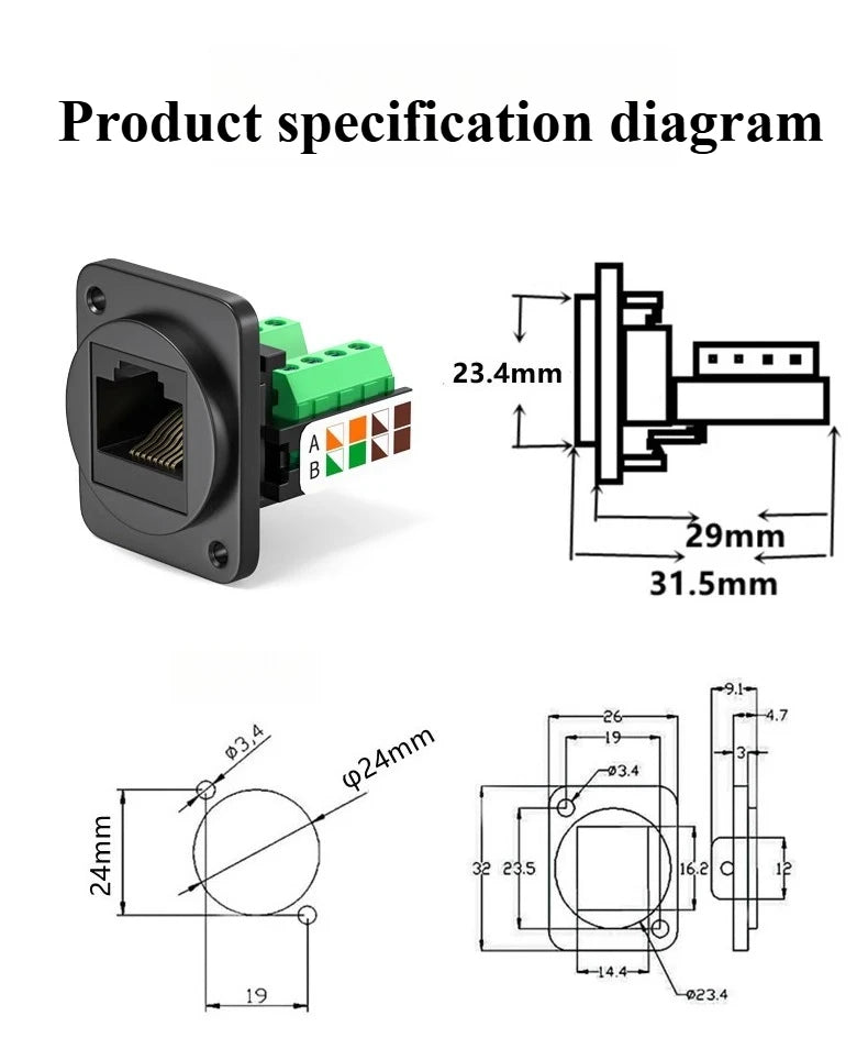 RJ45 Solderless Network Module CAT5E CAT6 CAT7 Shielded Socket Network Panel Socket Richie's